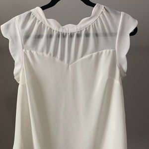 White Sheer Scalloped, Capped Sleeve Shirt